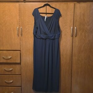 Empire Waist Navy Maxi Dress With Cap Sleeve, 2X